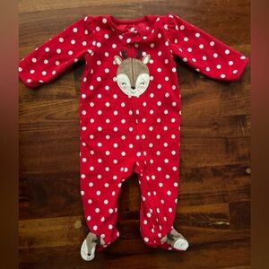 Carter's Red and White Polka Dot Reindeer Footie
